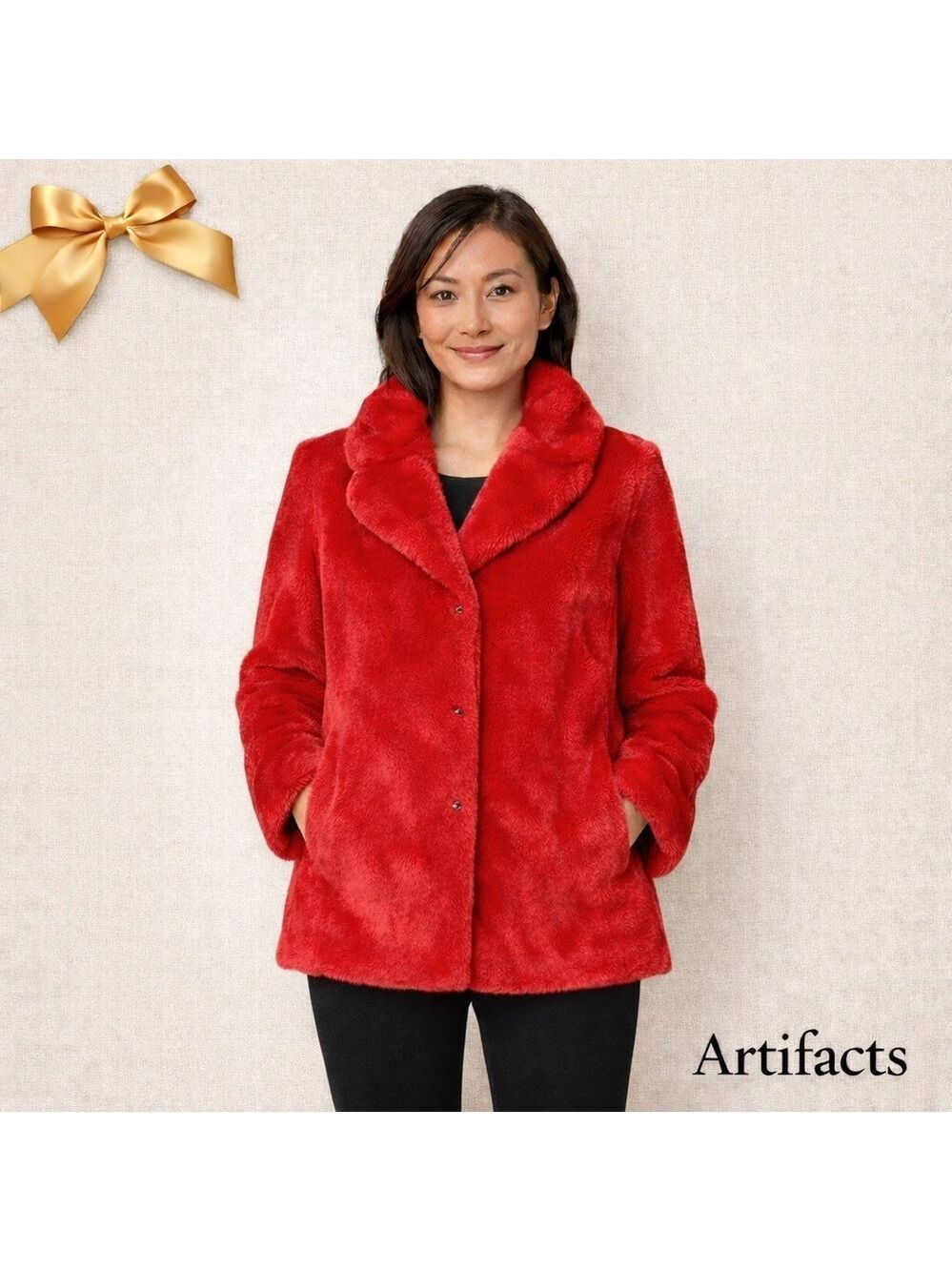 Artifacts Collection Red Faux Fur Coat 0
